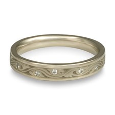 Extra Narrow Wind and Waves Wedding Ring with Gems  in 18K White Gold