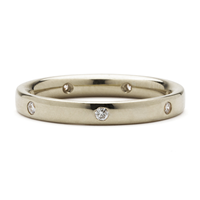 Flat Topped Comfort Fit Wedding Ring 3mm with 7 Gems in 18K White Gold