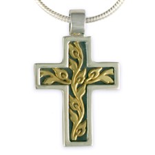 Flores Cross in 18K Yellow Gold Design w Sterling Silver Base