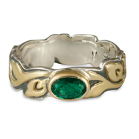 Flores Wide Emerald Ring in 14K Yellow Gold Design w Sterling Silver Base