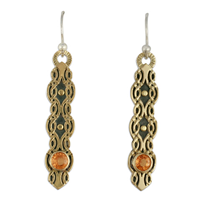 Flow Earrings with Gem in 14K Yellow Gold Design w Sterling Silver Base