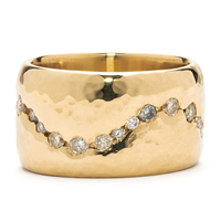 Hammered River Ring with Diamond River in 14K Yellow Gold