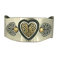 Heart Cuff Bracelet in 14K Yellow Gold Design w Sterling Silver Base