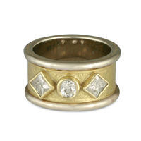 King s Ring with Diamonds in 14K Yellow Gold Design w Sterling Silver Base
