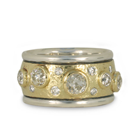 Kings Ring with Brilliant Diamonds in 14K Yellow Gold Design w Sterling Silver Base
