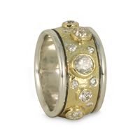 Kings Ring with Brilliant Diamonds in 14K Yellow Gold Design w Sterling Silver Base