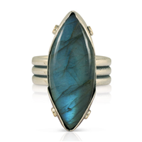 Labradorite Marquise Ring in 14K Yellow Gold Design w Sterling Silver Base