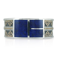 Lamego Bracelet With Inlaid Lapis  in 14K Yellow Gold Design w Sterling Silver Base