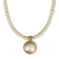 Lunita Pearl Necklace in 14K Yellow Gold Design w Sterling Silver Base