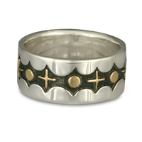Moon and Stars Ring in 14K Yellow Gold Design w Sterling Silver Base