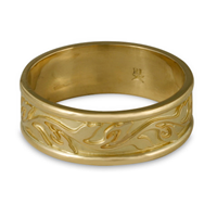 Narrow Bordered Flores Wedding Ring in 14K Yellow Gold