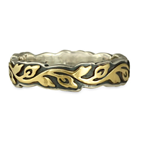 Narrow Borderless Flores Wedding Ring in 18K Yellow Gold Design w Sterling Silver Base