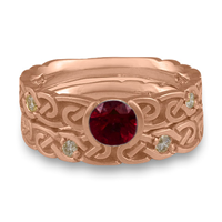 Narrow Borderless Infinity Bridal Ring Set with Gems in Ruby