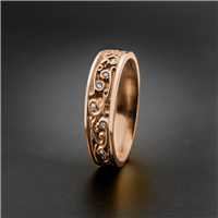 Narrow Continuous Garden Gate Wedding Ring with Gems in 18K Rose Gold