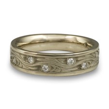 Narrow Starry Night Wedding Ring with Gems  in 14K White Gold