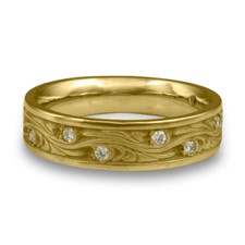 Narrow Starry Night Wedding Ring with Gems  in 14K Yellow Gold