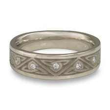 Narrow Trinity Knot Wedding Ring with Gems in 14K White Gold