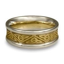 Narrow Two Tone Trinity Knot Wedding Ring in 18K Yellow Gold Borders w 18K White Gold Center