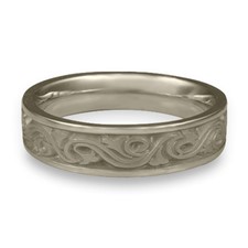 Narrow Wind and Waves Wedding Ring in 14K White Gold