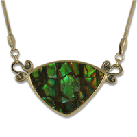 One of a Kind Ammolite Necklace in Two Tone