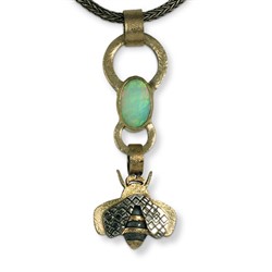 One of a Kind Bee Pendant with Ethiopian Opal in 14K Yellow Gold & 18K Yellow Gold w Sterling Silver