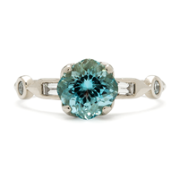 One of a Kind Bijou Engagement Ring with Aquamarine in 14K White Gold