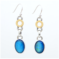 One of a Kind Blue Moonstone Earrings in 24K over Sterling Silver in Two Tone