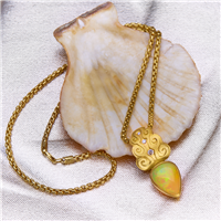 One of a Kind Cascade Pendant w Ethiopian Opal  in 18K Yellow Gold