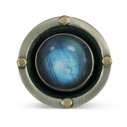 One of a Kind Constellation Ring with Labradorite in 14K Yellow Gold Design w Sterling Silver Base