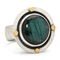 One of a Kind Constellation Ring with Labradorite in 14K Yellow Gold Design w Sterling Silver Base