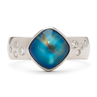 One of a Kind Cushion Cut Blue Moonstone Ring in 14K White Gold