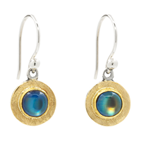 One Of A Kind Dione Earrings With Blue Moonstone in 14K Yellow Gold Design w Sterling Silver Base