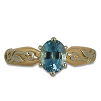 One of a Kind Flores Aquamarine Ring in 14K Yellow Gold Center w 14K White Gold Base