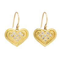 One of a Kind Gold Heart Earrings With Diamonds in 18K Yellow Gold