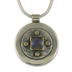 One of a Kind Iolite Shield in 14K Yellow Gold Design w Sterling Silver Base