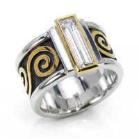 One of a Kind Keltie Ring with Baguette Diamond in Two Tone