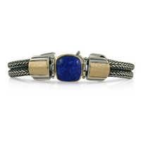 One of a Kind Lapis Wistra Bracelet in 14K Yellow Gold Design w Sterling Silver Base