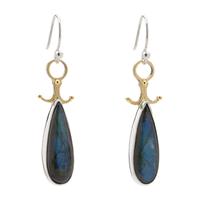 One of a Kind Long Tear Earrings with Labradorite in Two Tone
