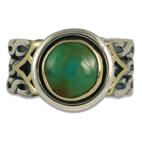 One of a Kind Maya Turquoise Ring in 14K Yellow Gold Design w Sterling Silver Base