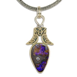 One of a Kind Moon Boulder Opal Pendant in 14K Yellow Gold & 18K Yellow Gold w Sterling Silver