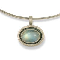 One of a Kind Moonstone Hammered Pendant in Sterling Silver