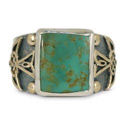 One of a Kind Natural Turquoise Swallow Ring in 14K Yellow Gold Design w Sterling Silver Base