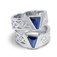 One of a Kind Open Rope Ring w Trapezoidal Sapphire in 14K White Gold