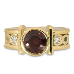 One of a Kind Open Rope Ring with Portuguese Cut Garnet SOLD in 18K Yellow Gold Borders & Center w Sterling Silver Base 