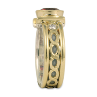 One of a Kind Open Rope Ring with Portuguese Cut Garnet in 18K Yellow Gold Borders & Center w Sterling Silver Base 