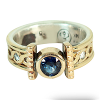 One of a Kind Open Rope Ring with Sapphire and Diamond in Two Tone