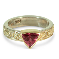 One of a Kind Petra Ring with Trilliant Pink Tourmaline in Two Tone