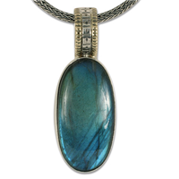 One of a Kind Solaris Labradorite Pendant in 14K Yellow Gold Design w Sterling Silver Base