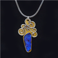 One of a Kind Swirl Pendant with Boulder Opal in Two Tone