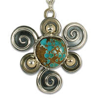 One of a Kind Swirl Pendant with Royston Natural Turquoise SOLD in 14K Yellow Gold Design w Sterling Silver Base